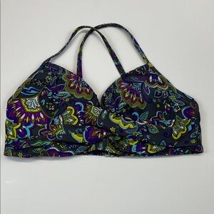 Athleta Paisley Bikini Top 36 B/C Strappy Violet Gray Swimwear Mulitcolor